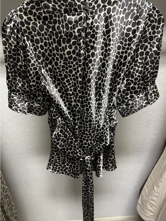 Vertigo Paris Black and White Polka Dot Satin Blouse with Tie Detail - Picture 5 of 7